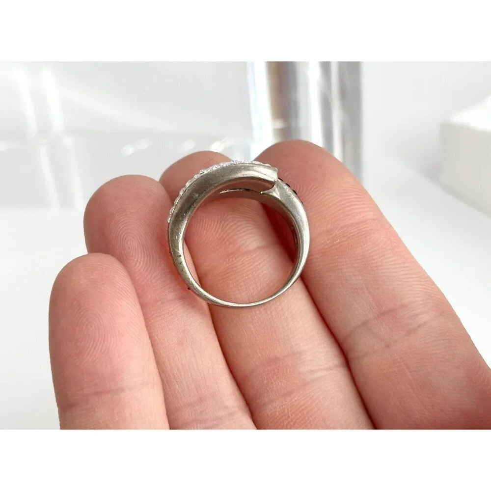Black Onyx & Simulated Diamond 925 Sterling Silver Vintage Ring - sz 7
